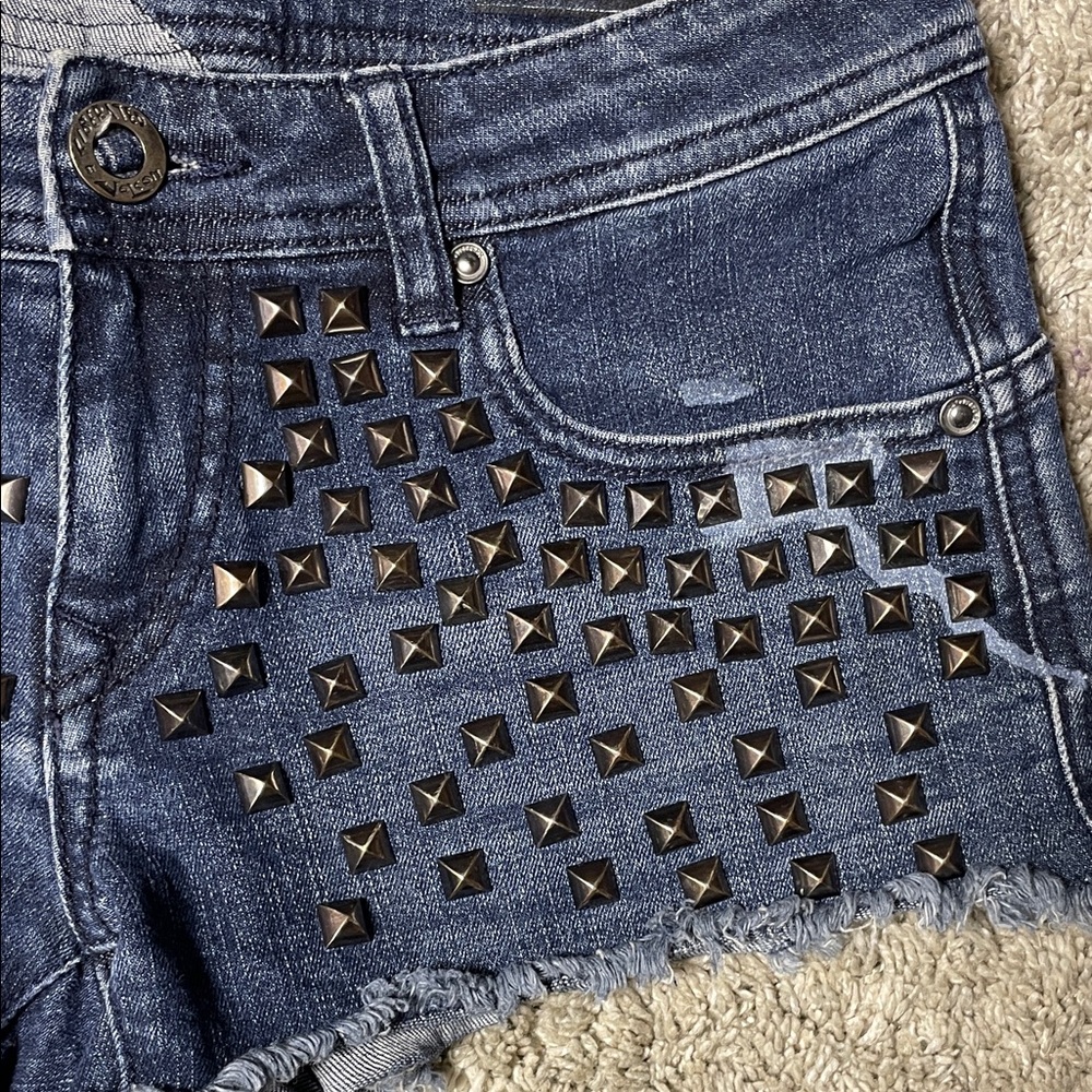 Studded Blue Denim Shorts
